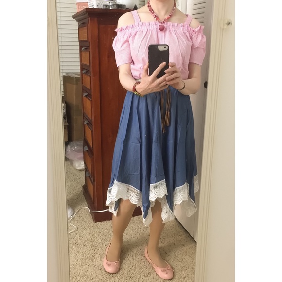 Pink White Off Shoulder Top - Picture 8 of 10